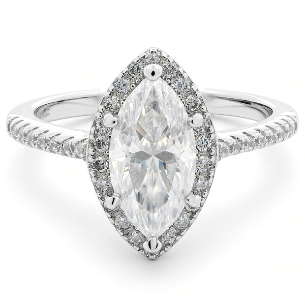 1ct Marquise Moissanite Engagement Ring | White Gold Slimline Dazzle