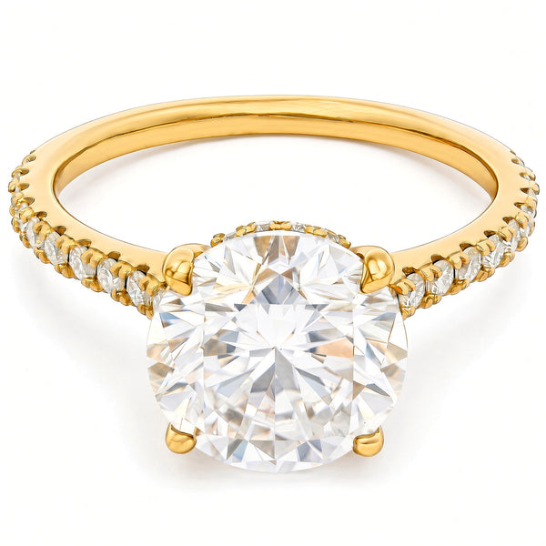 3ct Round Brilliant Moissanite Engagement Ring | 18K Gold Side Stone Dazzle Ring