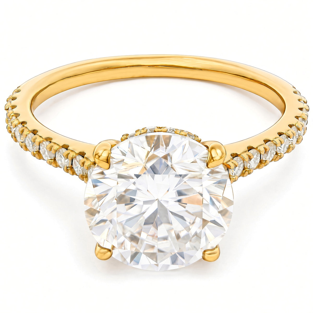 3ct Round Brilliant Moissanite Engagement Ring | 18K Gold Side Stone Dazzle Ring