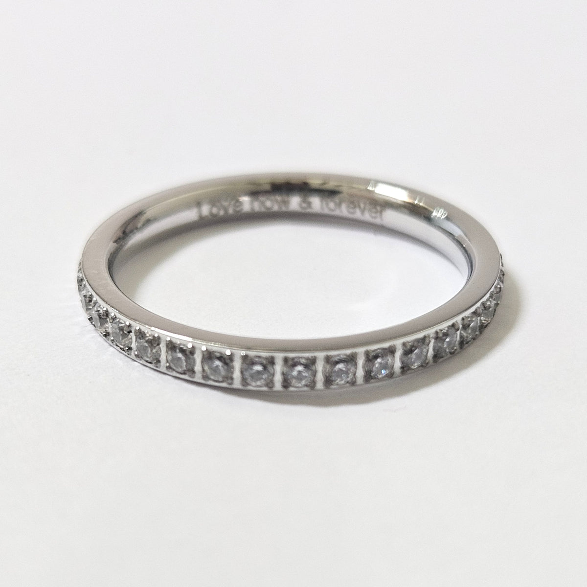 2mm White Gold Full Glitz Eternity Ring | Cubic Zirconia Stacking Ring Size N - Clearance 