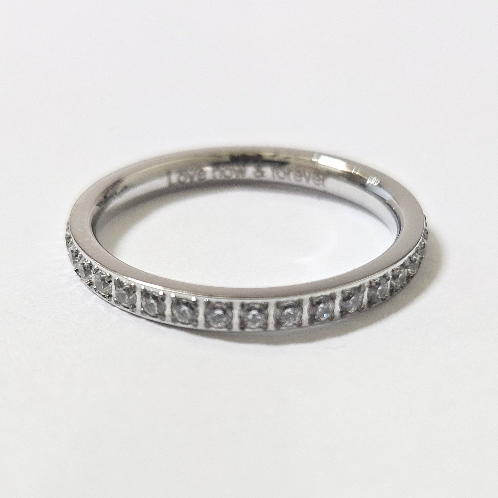 2mm White Gold Full Glitz Eternity Ring | Cubic Zirconia Stacking Ring Size N - Clearance 