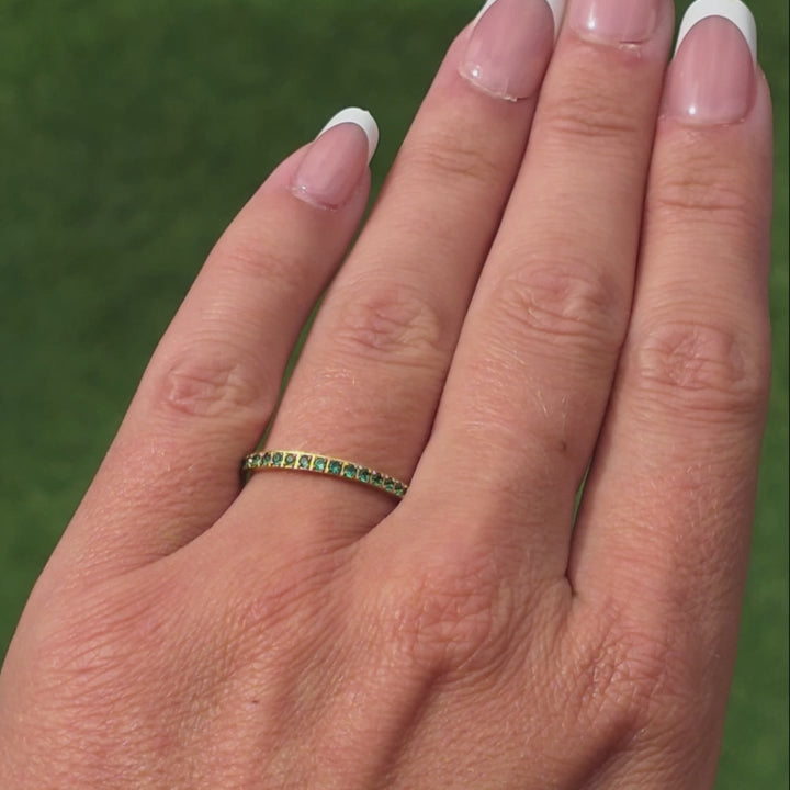 2mm Gold Full Glitz Eternity Ring | Emerald Green Cubic Zirconia Stacking Ring