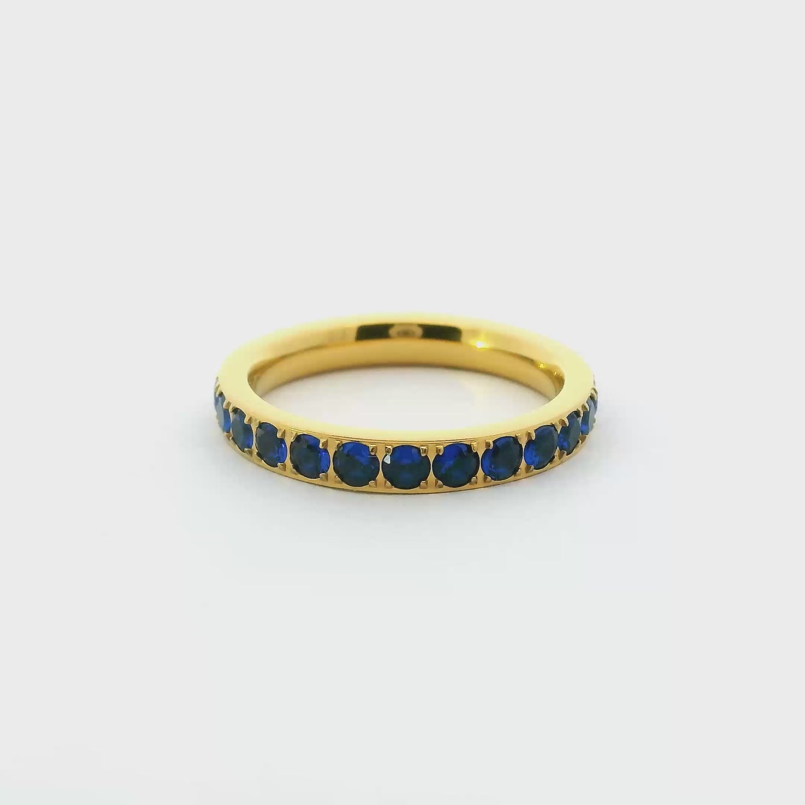 3mm Gold Full Glitz Eternity Ring | Blue Cubic Zirconia Stacking Ring