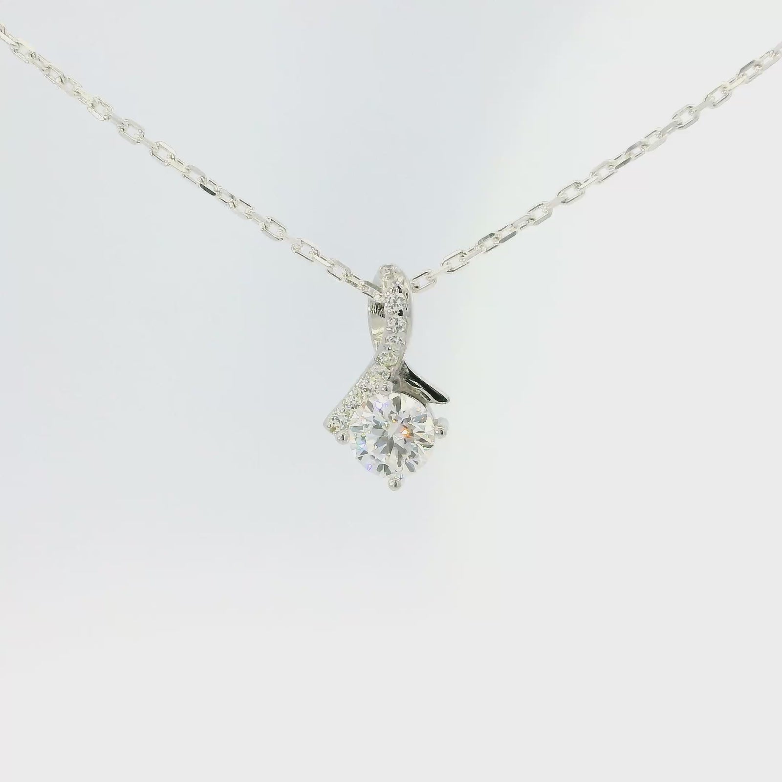White Gold 1ct Moissanite Twist Silver Dazzle Pendant Necklace