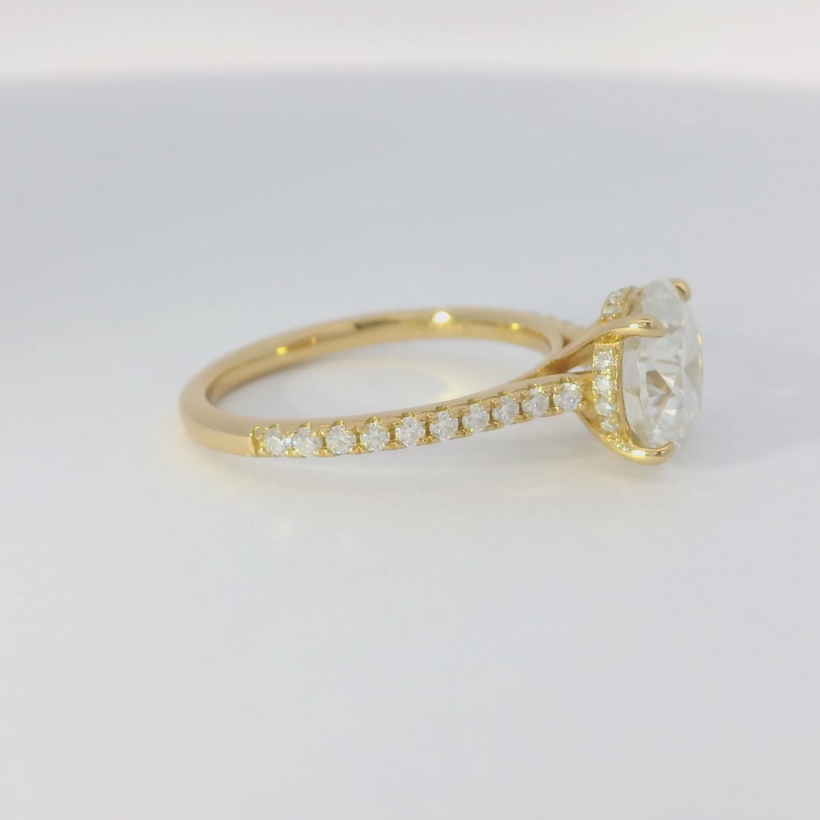 3ct Round Brilliant Moissanite Engagement Ring | 18K Gold Side Stone Dazzle Ring