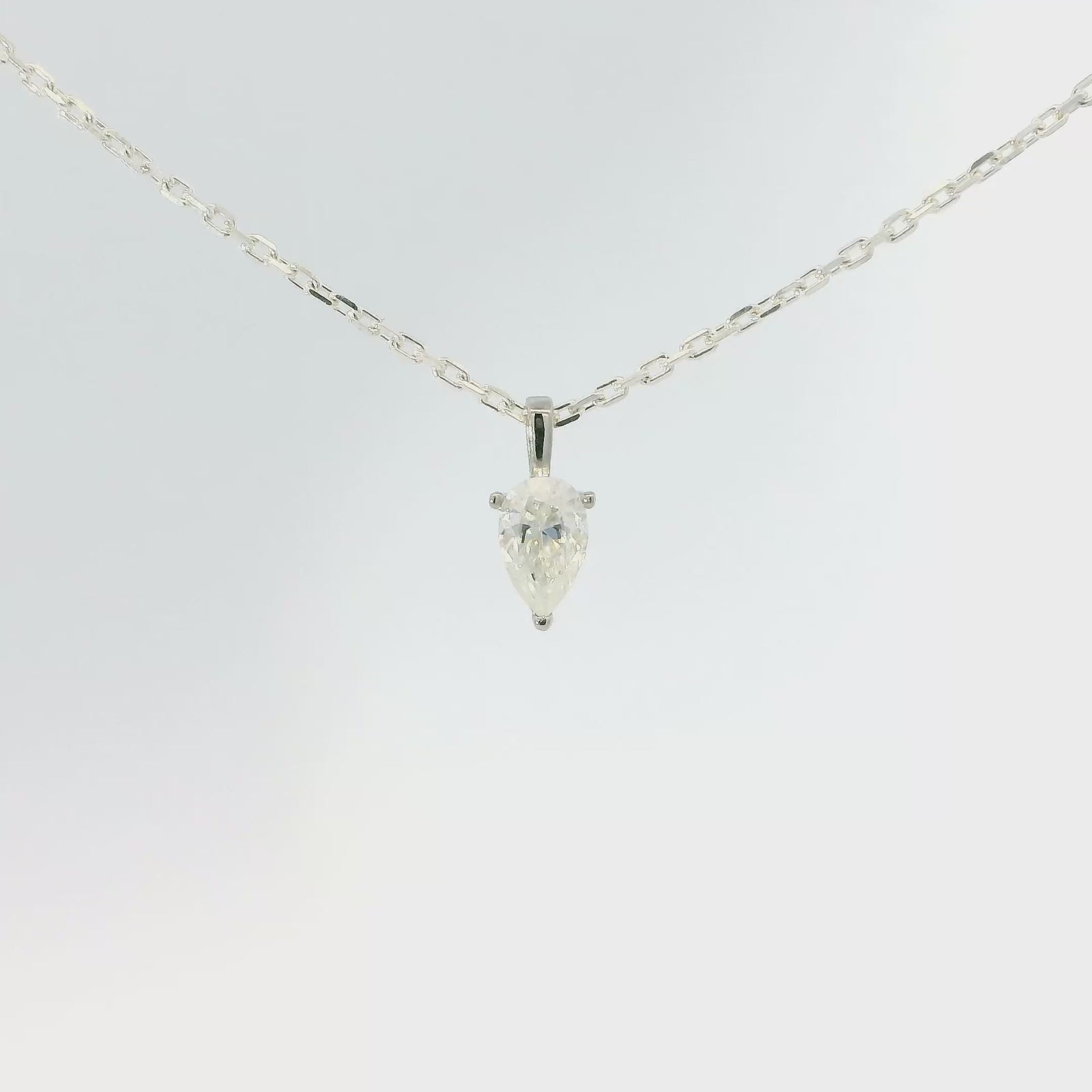 White Gold 1ct Pear Drop Moissanite Silver Dazzle Pendant Necklace