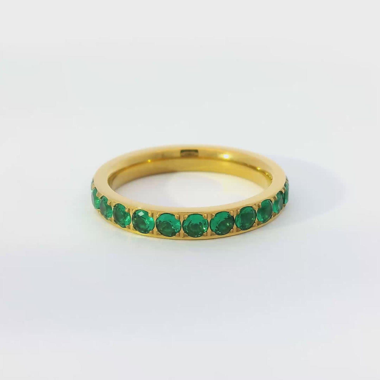3mm Gold Full Glitz Eternity Ring | Emerald Green Cubic Zirconia Stacking Ring