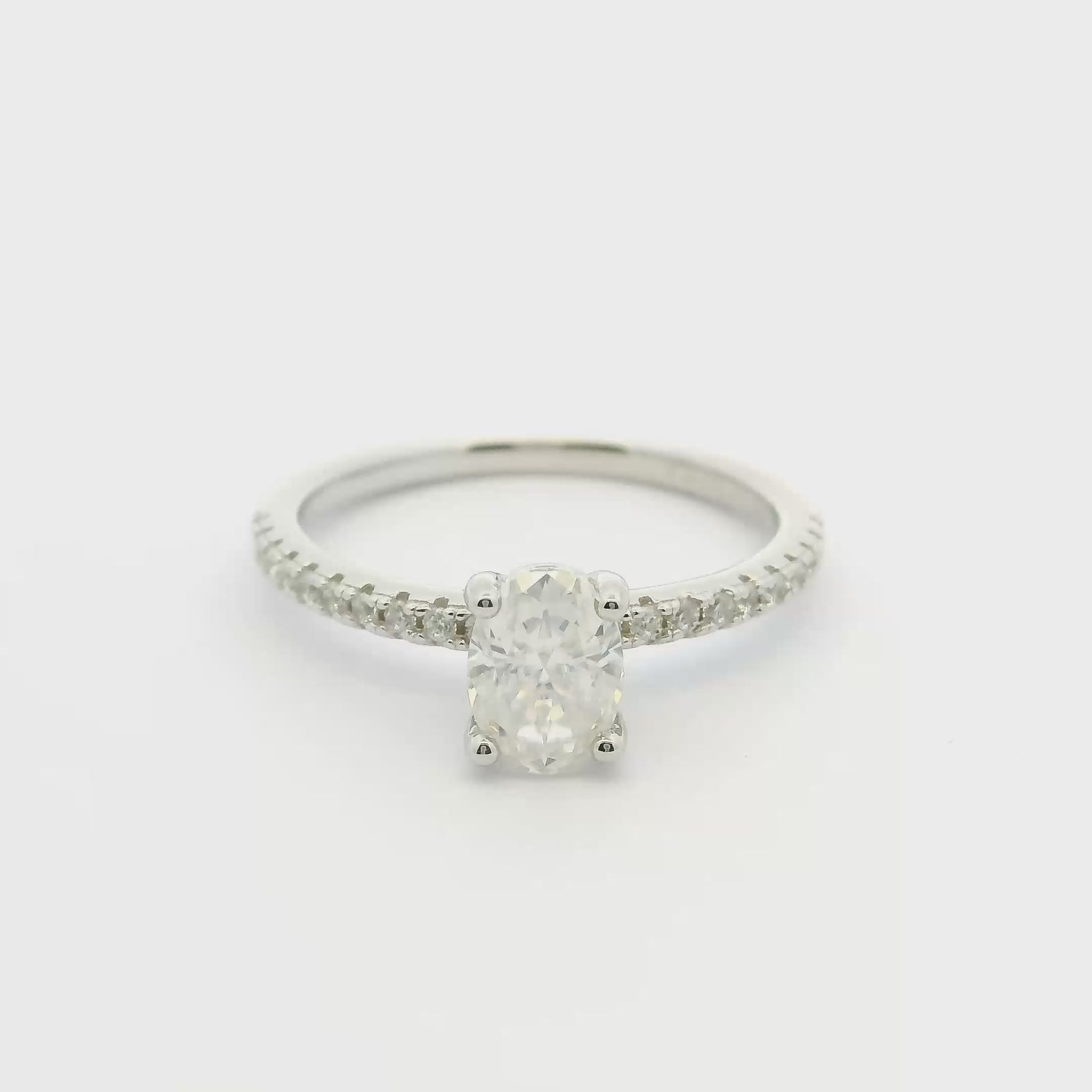 1ct Oval Moissanite Engagement Ring | White Gold Slimline Dazzle Ring