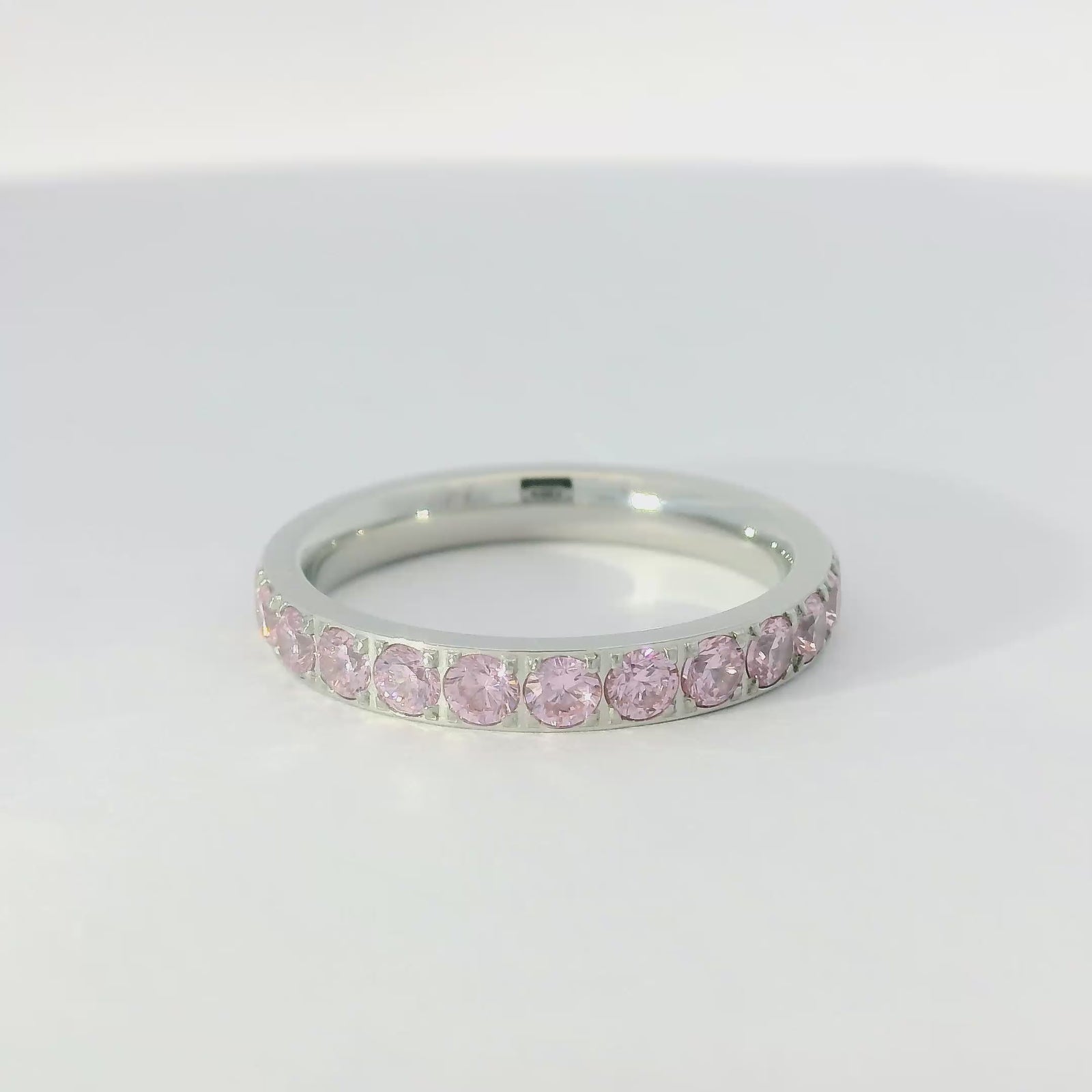 3mm White Gold Full Glitz Eternity Ring | Blush Pink Cubic Zirconia Stacking Ring