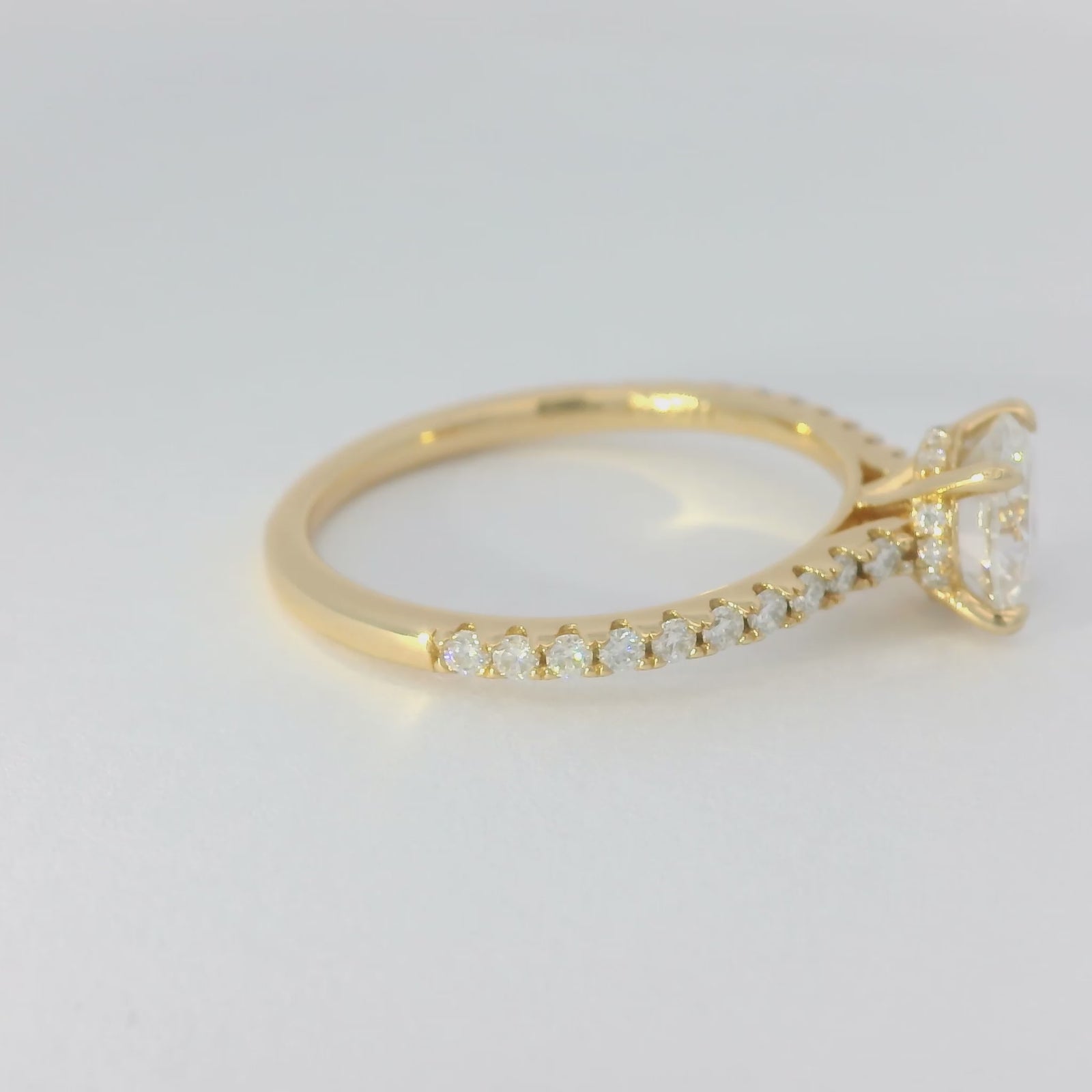 1ct Round Brilliant Moissanite Engagement Ring | 18K Gold Side Stone Dazzle Ring