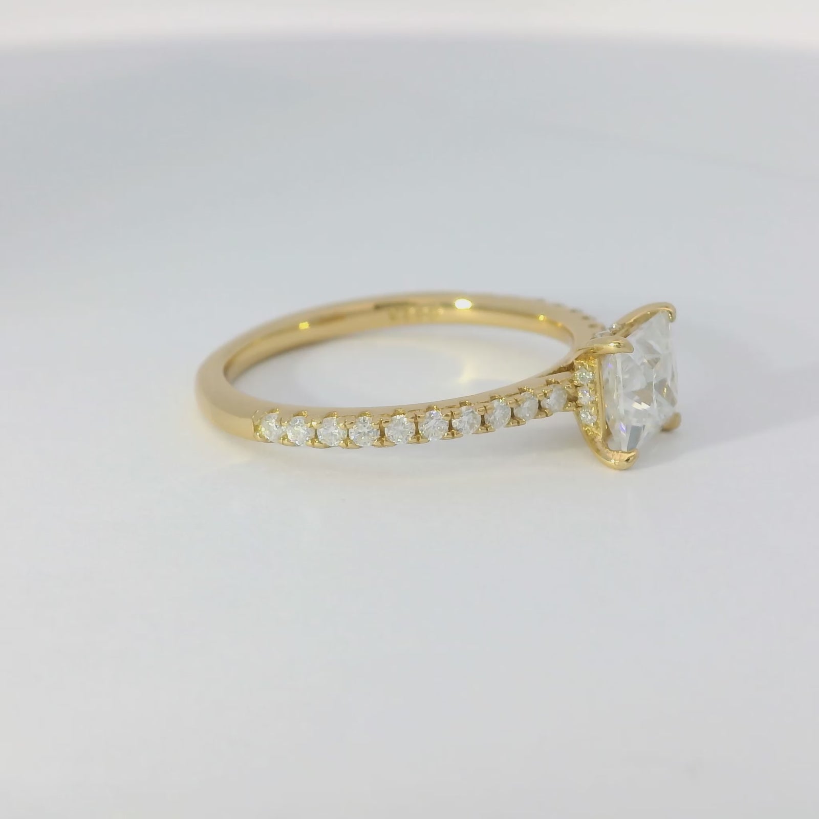 1ct Princess Cut Moissanite Engagement Ring | 18K Gold Side Stone Dazzle Ring