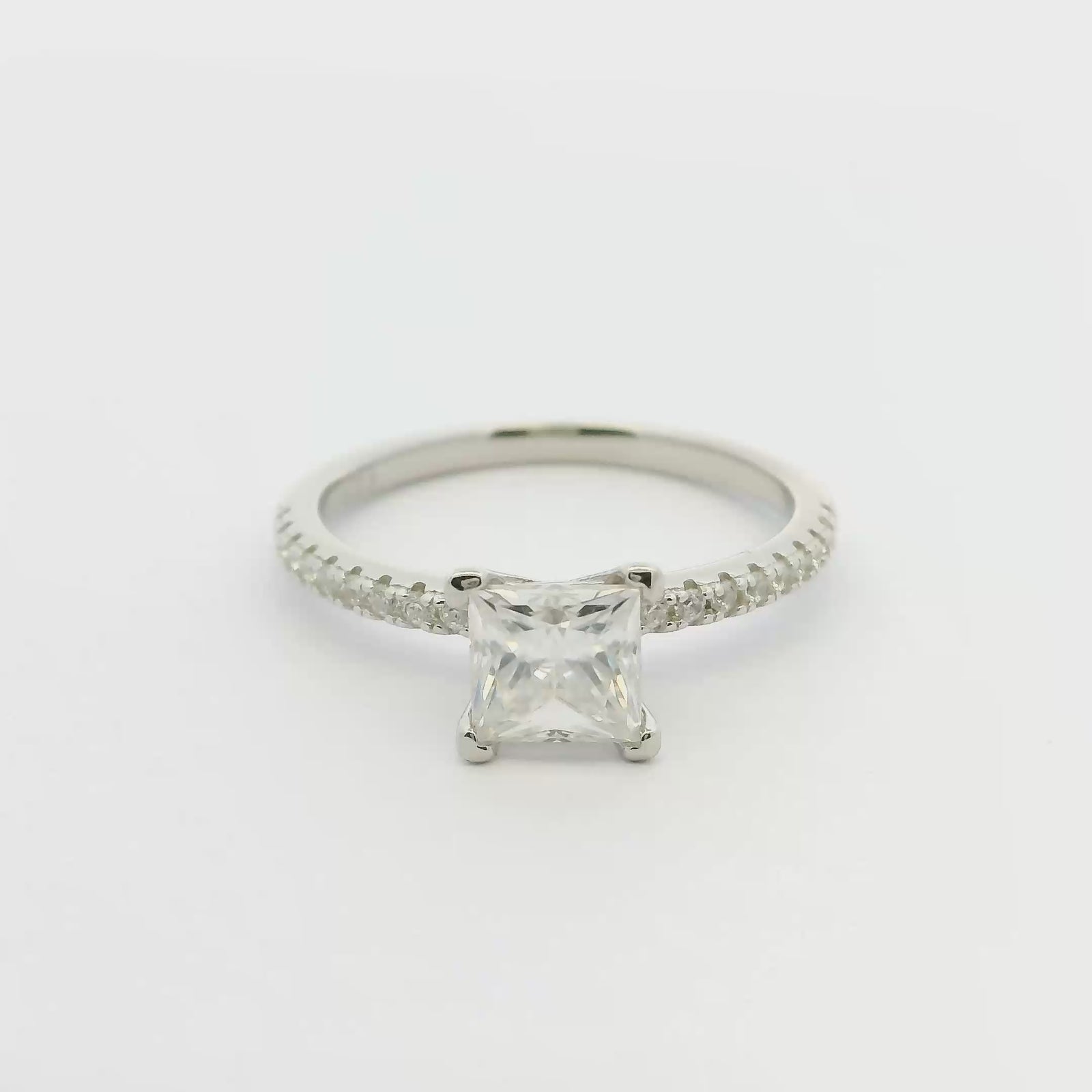 1ct Princess Cut Moissanite Engagement Ring | White Gold Slimline Dazzle Ring