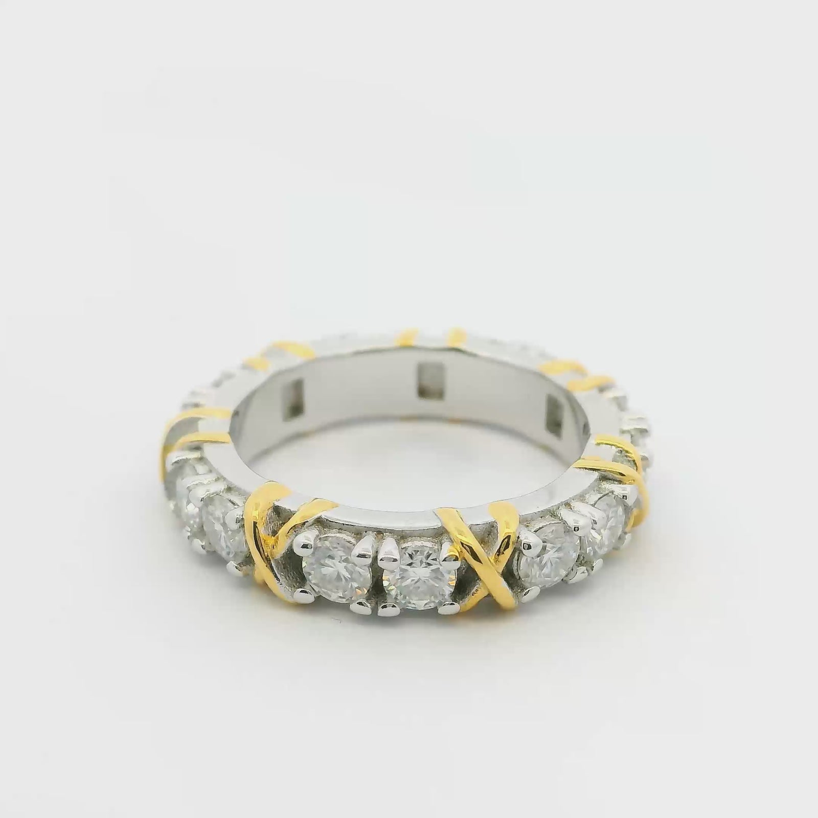 White Gold 3ct Moissanite Golden Kisses Eternity Dazzle Ring