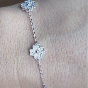 .7ct White Gold Moissanite Four Leaf Clover Silver Dazzle Bracelet