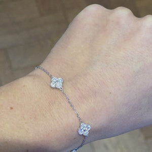 1ct White Gold Moissanite Four Flower Silver Dazzle Bracelet