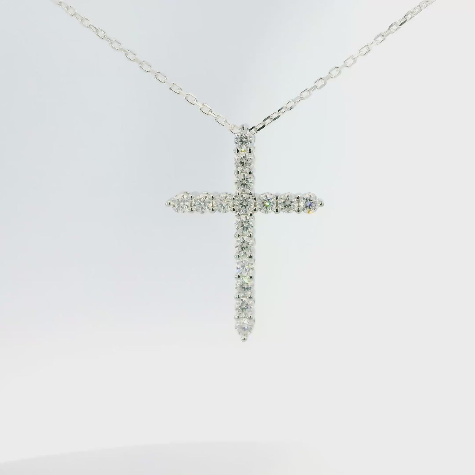 White Gold 2ct Moissanite Cross Silver Dazzle Pendant Necklace