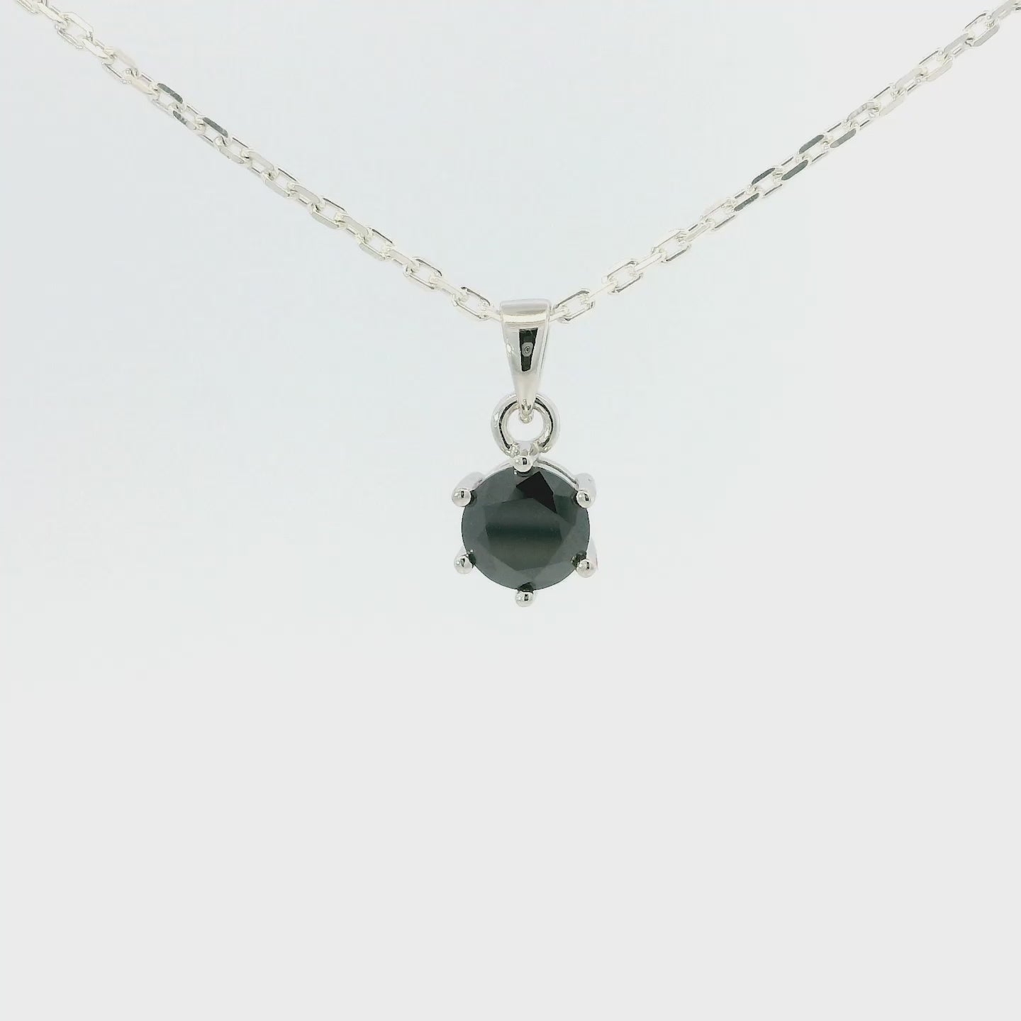 White Gold 1ct Black Moissanite Round Silver Dazzle Pendant Necklace