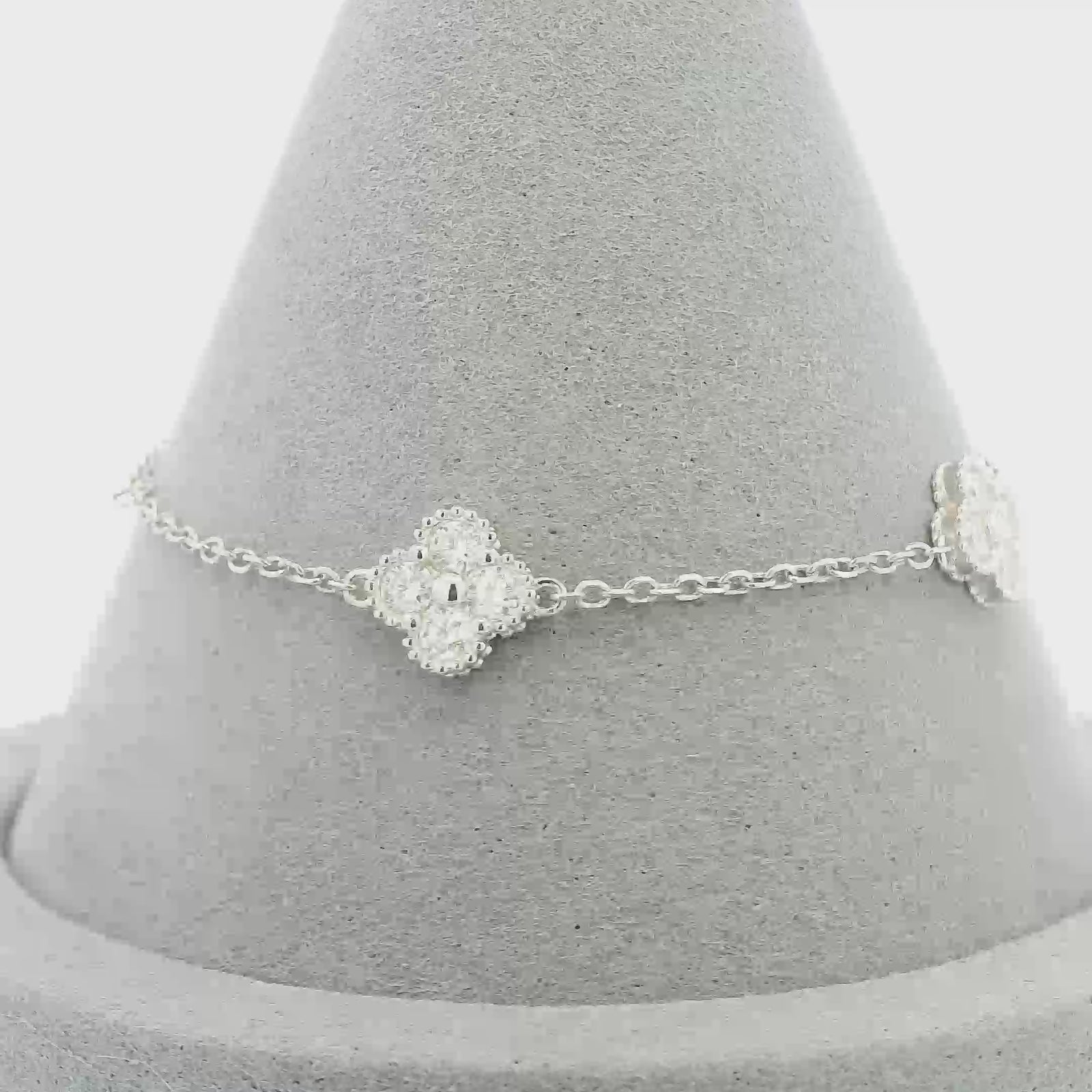 1ct White Gold Moissanite Four Flower Silver Dazzle Bracelet
