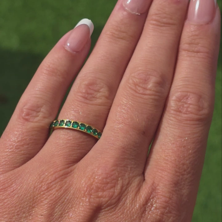 3mm Gold Full Glitz Eternity Ring | Emerald Green Cubic Zirconia Stacking Ring