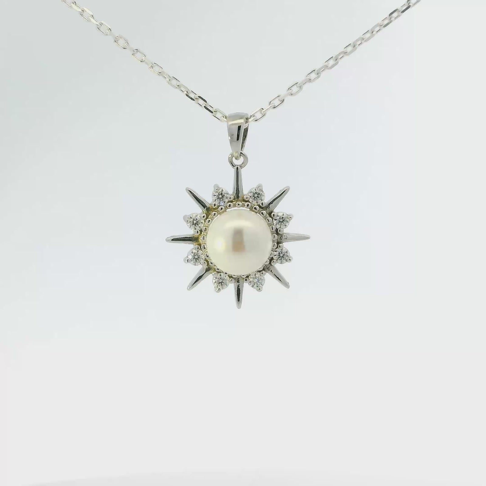 White Gold Moissanite Pearl Star Silver Dazzle Pendant Necklace