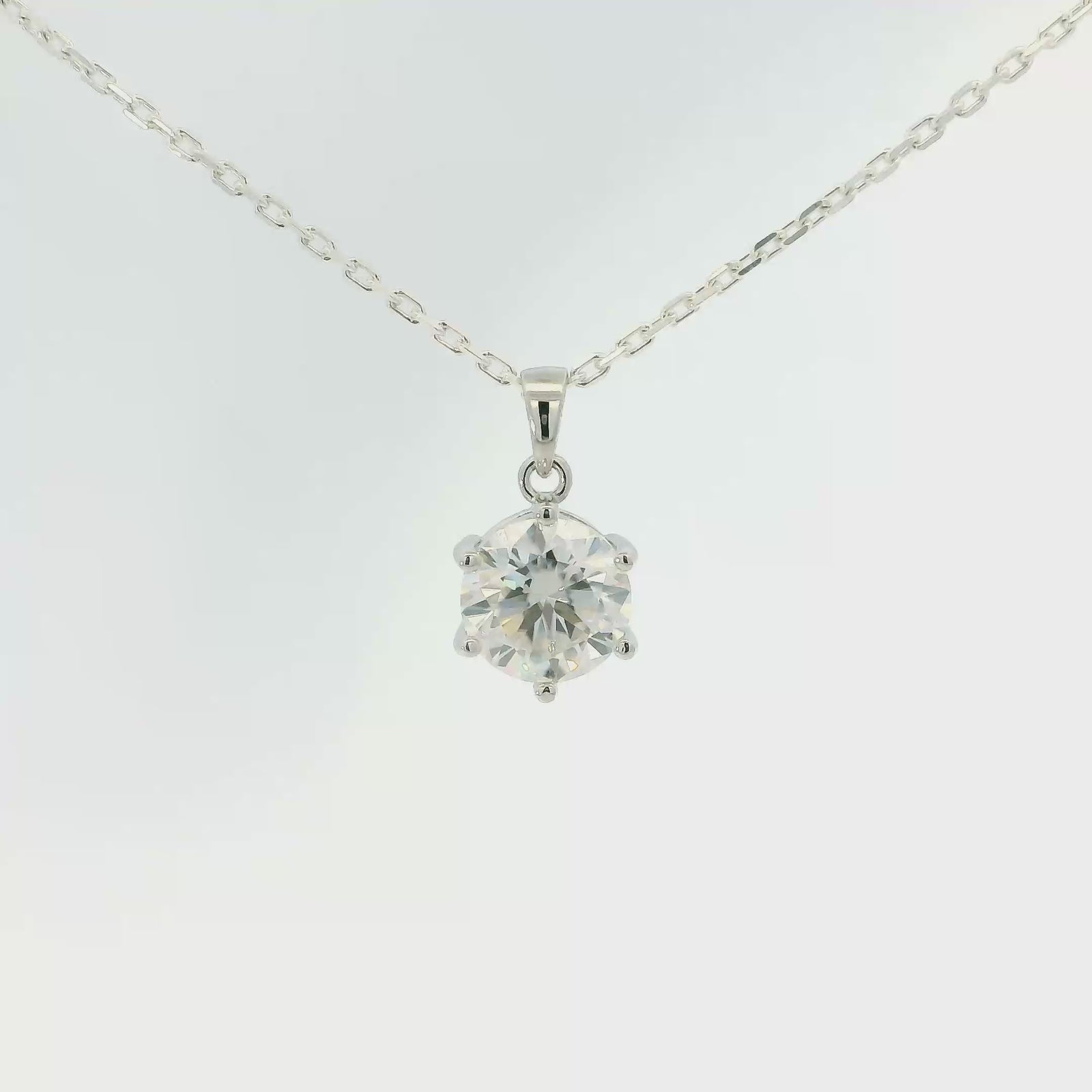 White Gold 3ct Round Moissanite Silver Dazzle Pendant Necklace