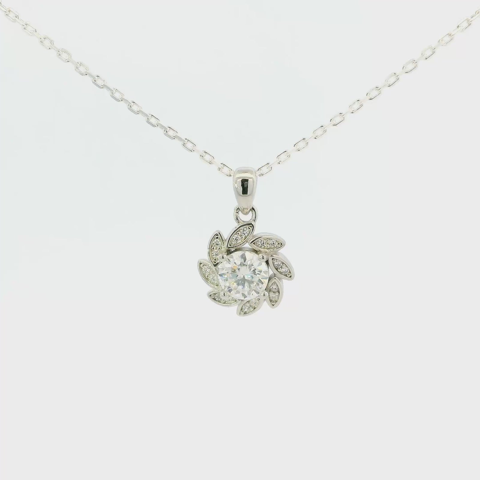 White Gold 1ct Moissanite Flower Silver Dazzle Pendant Necklace