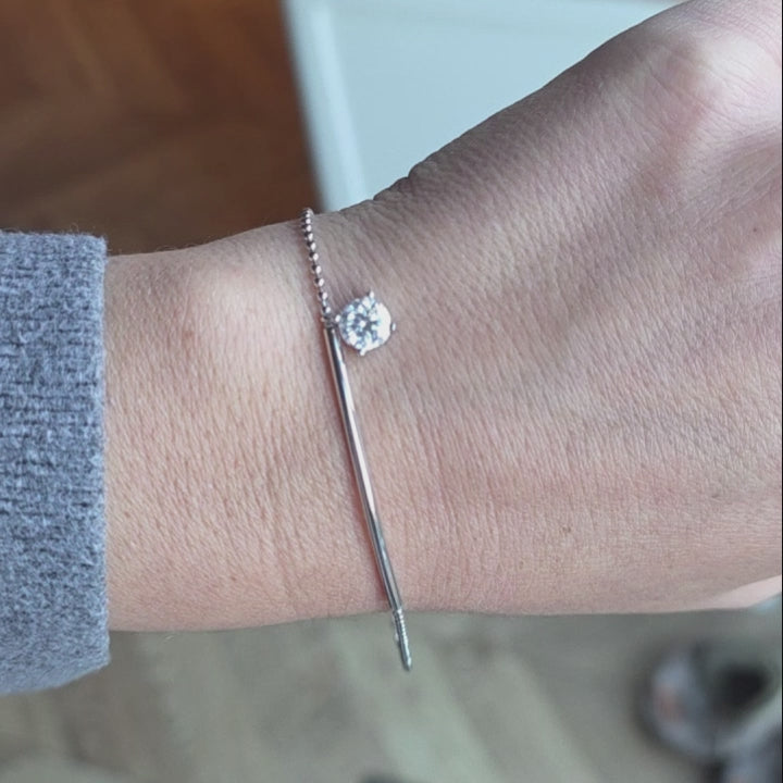 1ct White Gold Round Moissanite Bar Silver Dazzle Bracelet