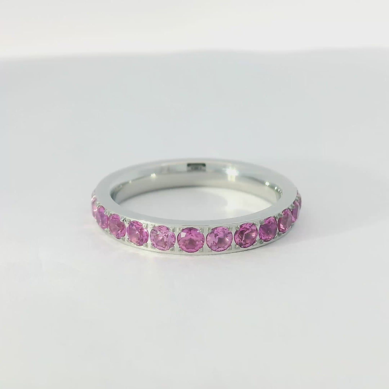 3mm White Gold 3mm Full Glitz Eternity Ring | Bold Pink Cubic Zirconia Stacking Ring