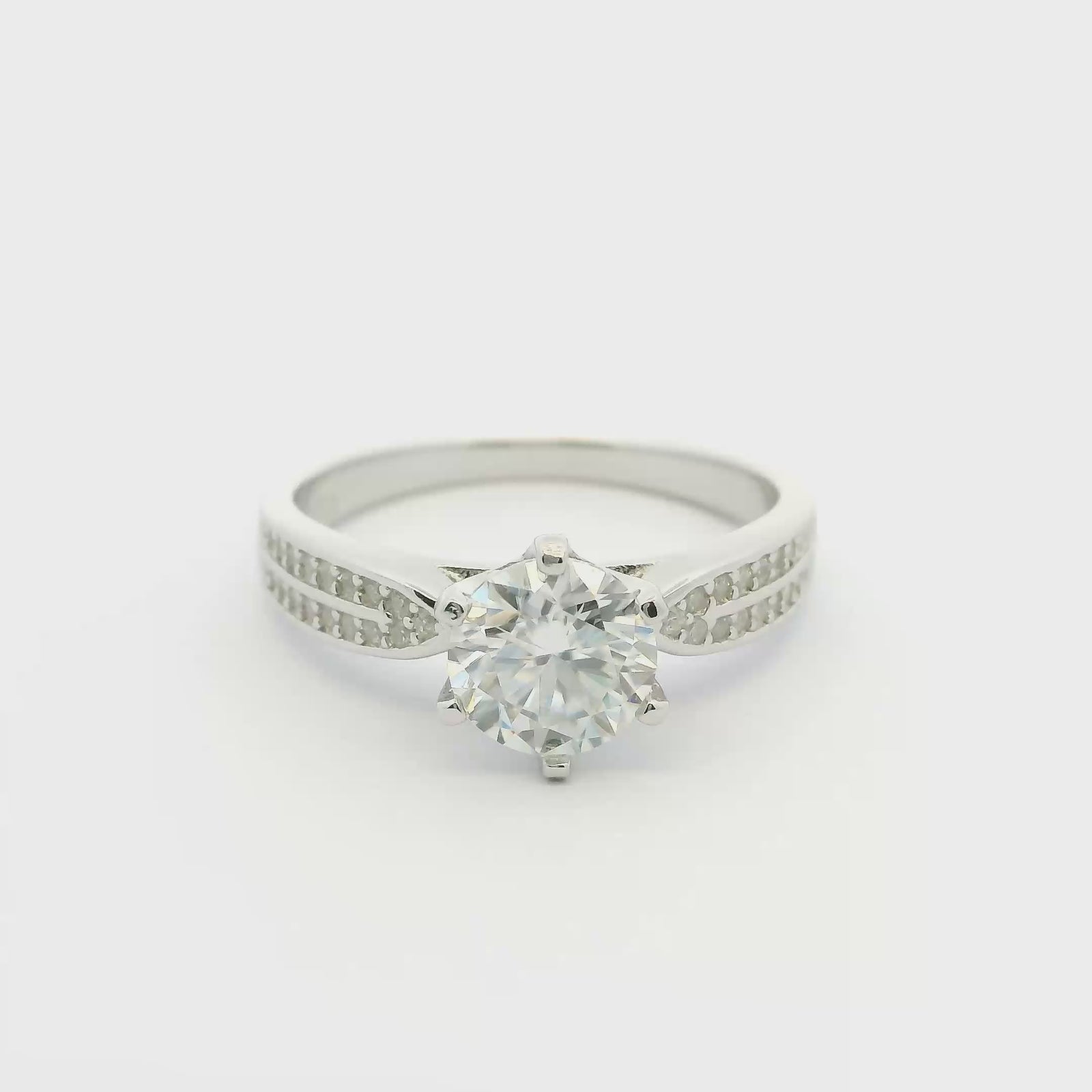 1ct Round Brilliant Moissanite Engagement Ring | White Gold Wide Dazzle Ring