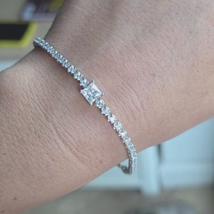 1ct White Gold Moissanite Princess Tennis Silver Dazzle Bracelet