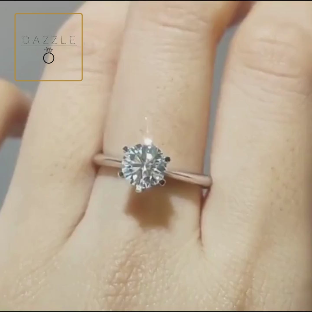 White Gold 1ct Round Moissanite Solitaire Dazzle Ring