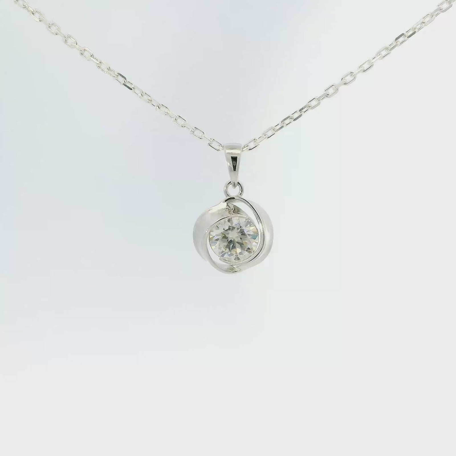White Gold 1ct Moissanite Swirl Silver Dazzle Pendant Necklace