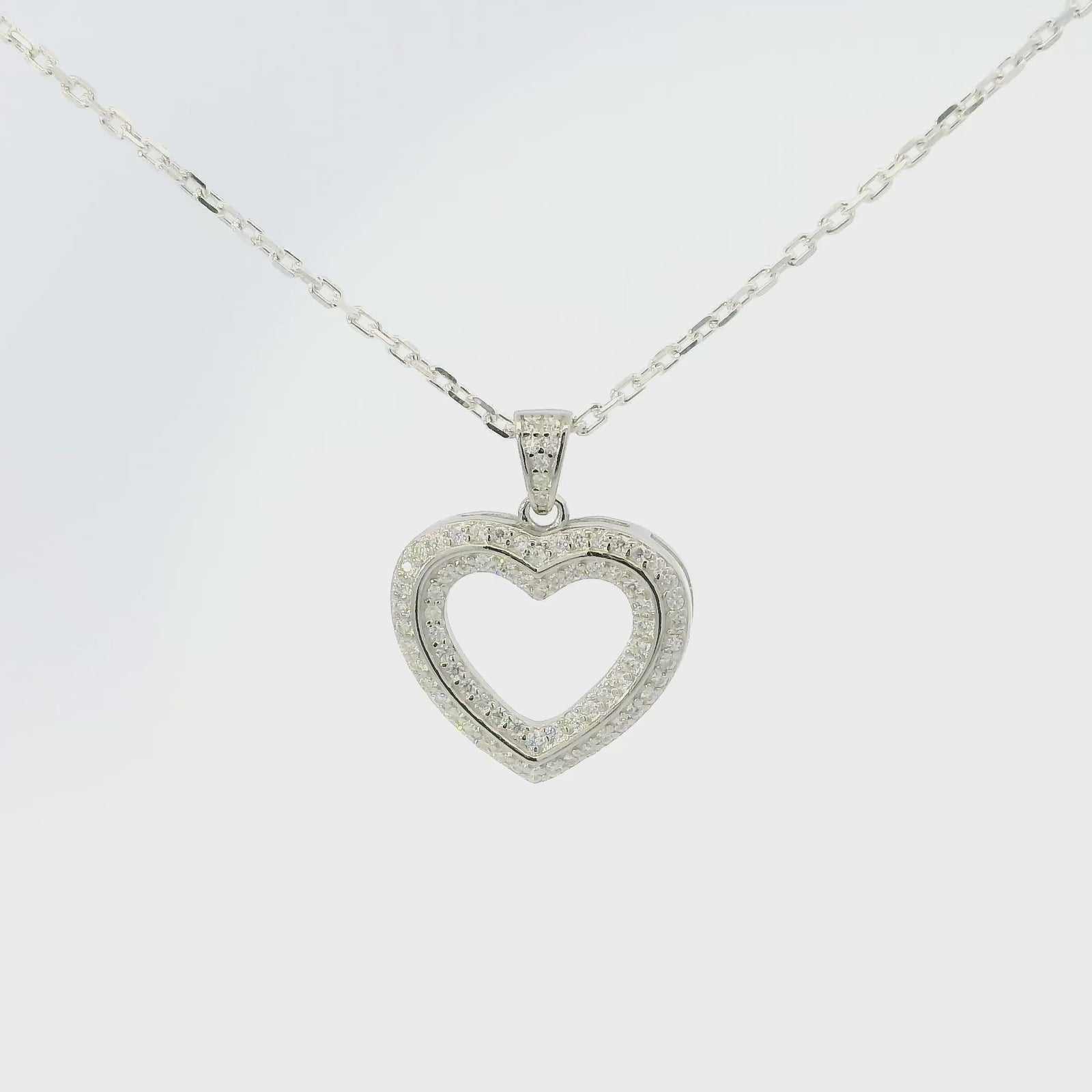 White Gold Moissanite Open Heart Silver Dazzle Pendant Necklace