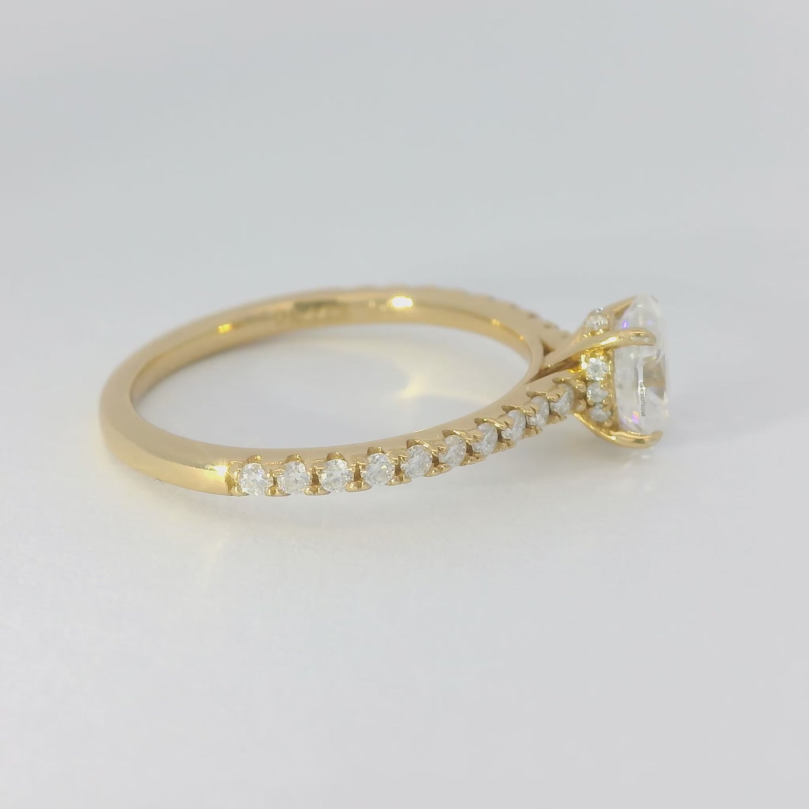 1ct Oval Moissanite Engagement Ring | 18K Gold Side Stone Dazzle Ring