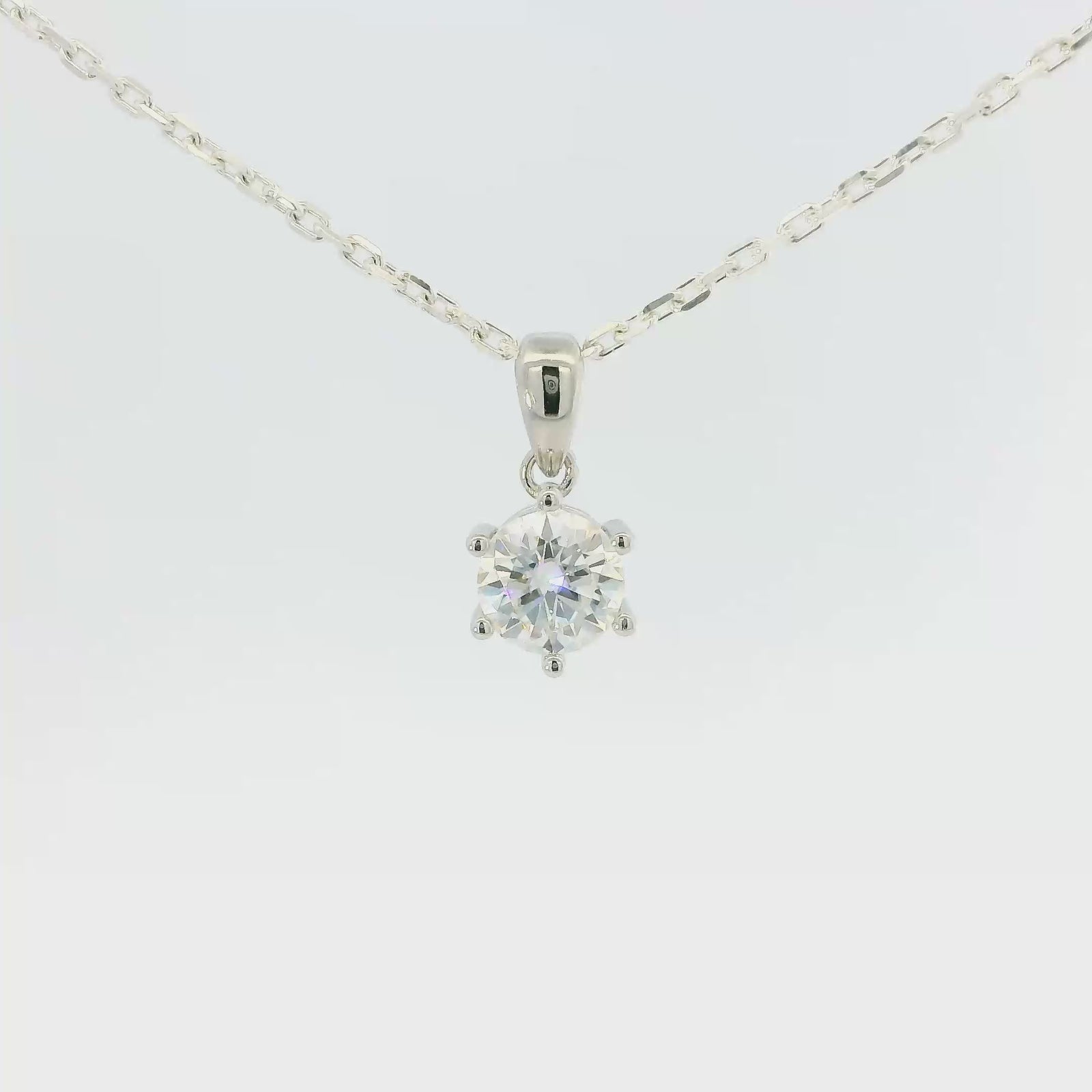 White Gold 1ct Round Moissanite Silver Dazzle Pendant Necklace