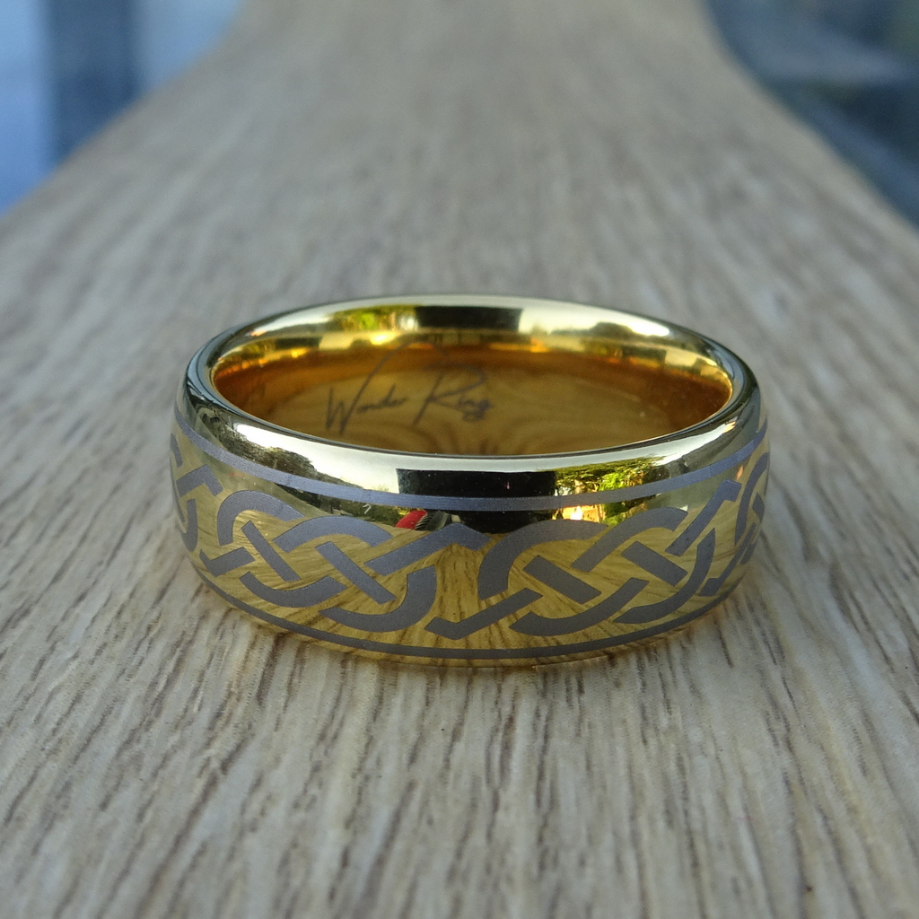 8mm Custom Made, Solid Yellow Gold Ring with Celtic Knot and Horse