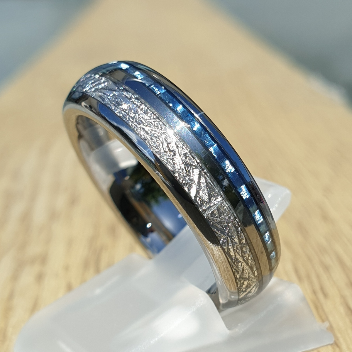 6mm ROUNDED HAMMERED Silver Unisex Band with Blue Stripe Hammered Finish Mens buying Ring Blue Stripe Wedding Band Women