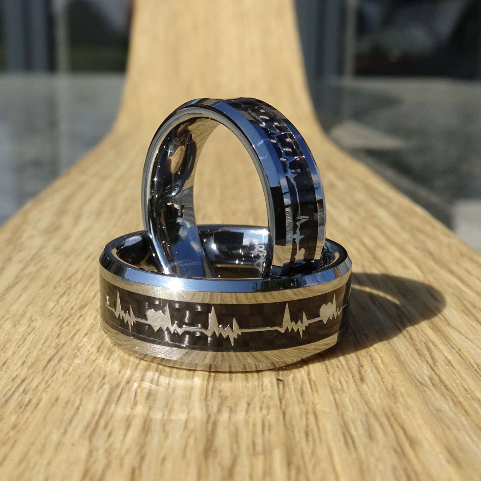 The Loving Heartbeat Black Silver Anniversary Wonder Ring Set