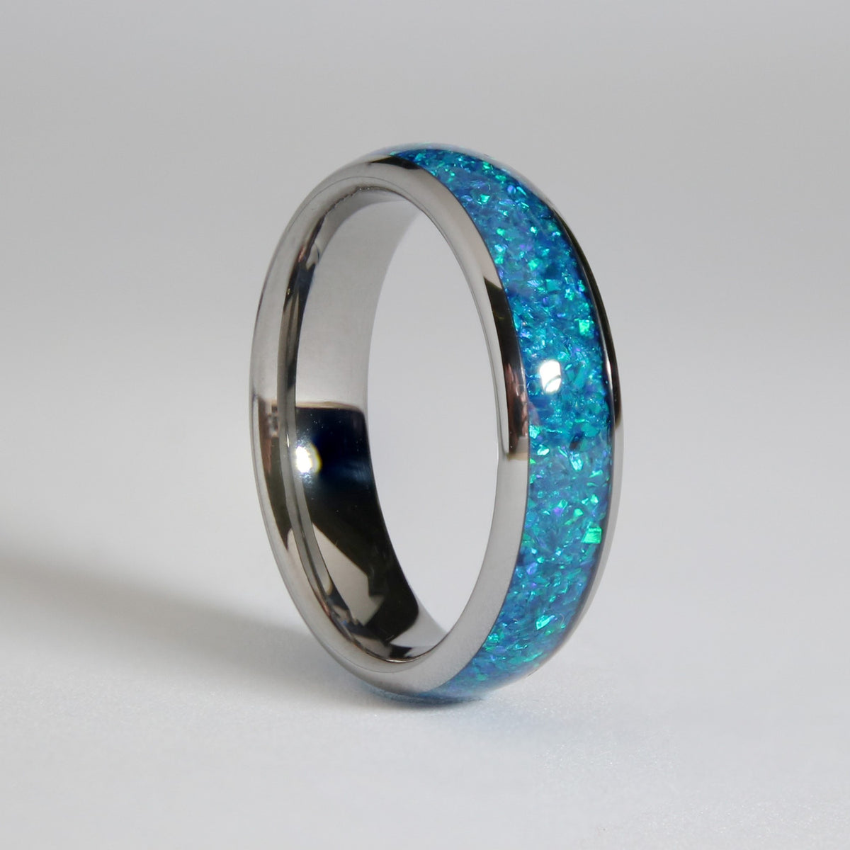 Solid Rings Blue Blue Opal Ring Polished Tungsten 6mm Natural Wonder Ring - Rock Solid Rings