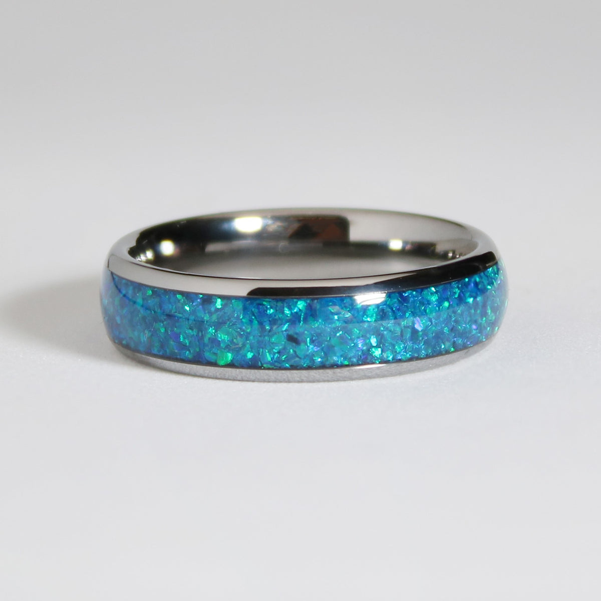 Solid Rings Blue Blue Opal Ring Polished Tungsten 6mm Natural Wonder Ring - Rock Solid Rings