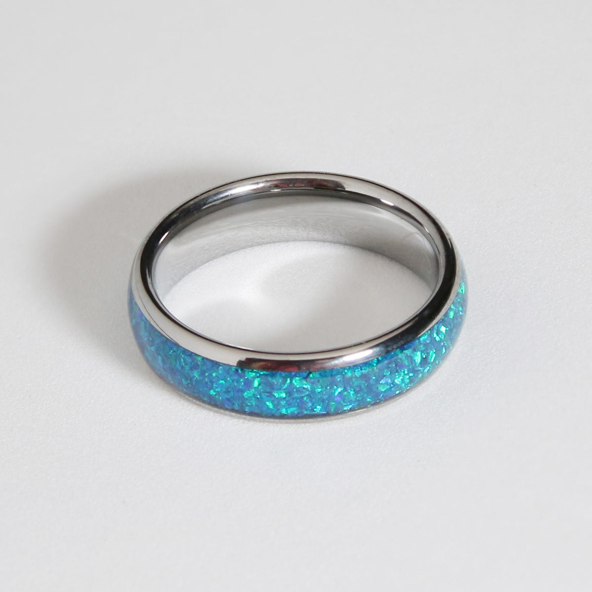 Solid Rings Blue Blue Opal Ring Polished Tungsten 6mm Natural Wonder Ring - Rock Solid Rings