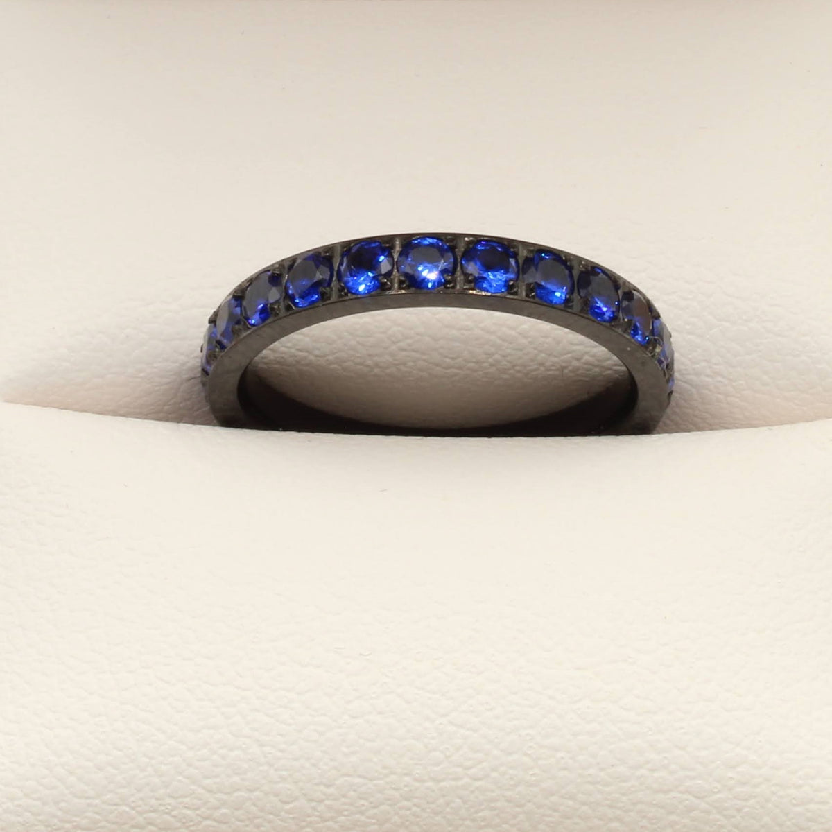 Blue Stone Black 3mm Full Glitz Ring
