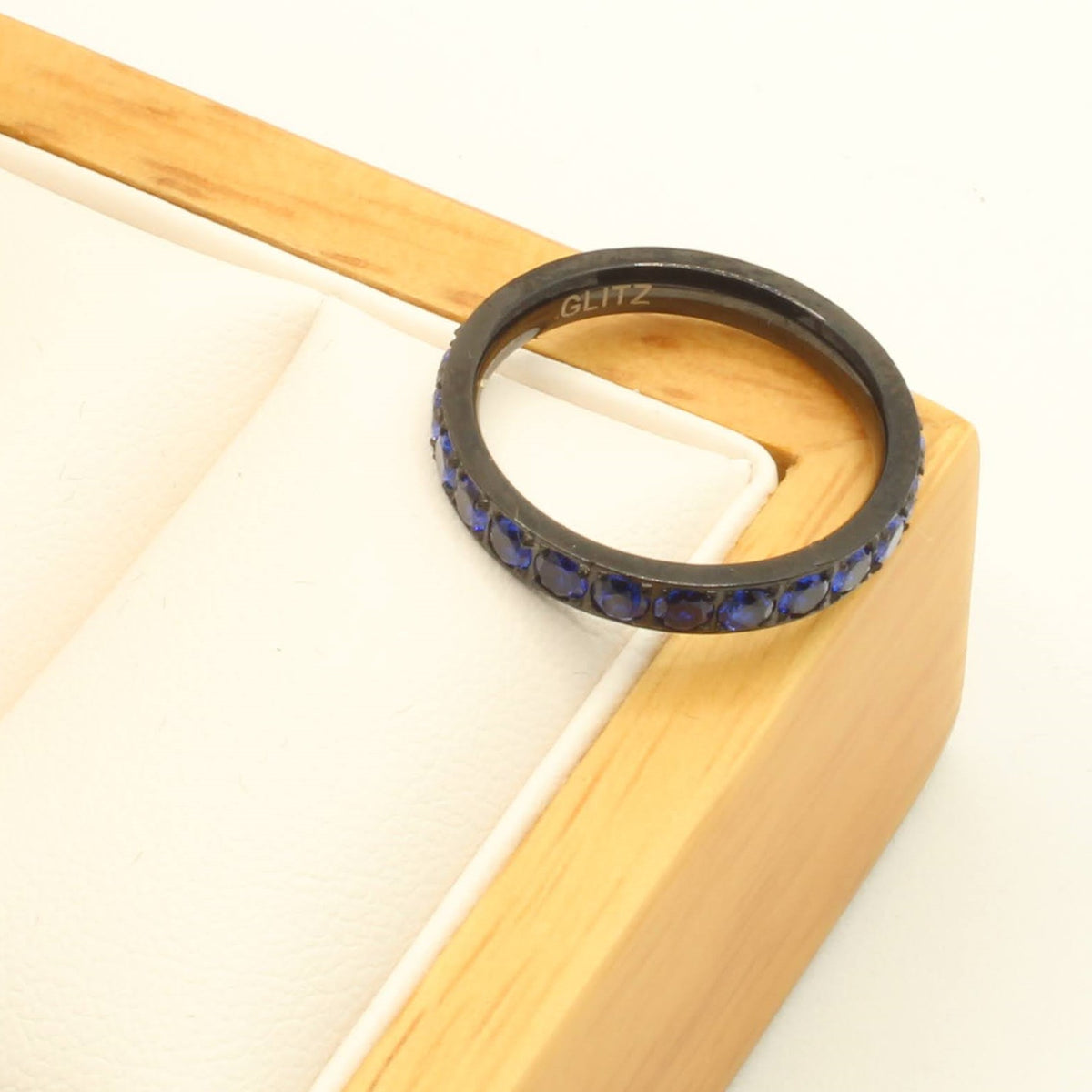 Solid Rings Blue Sparkling Ladies Titanium 3mm Blue Zirconia On Black Glitz Ring - Rock ...