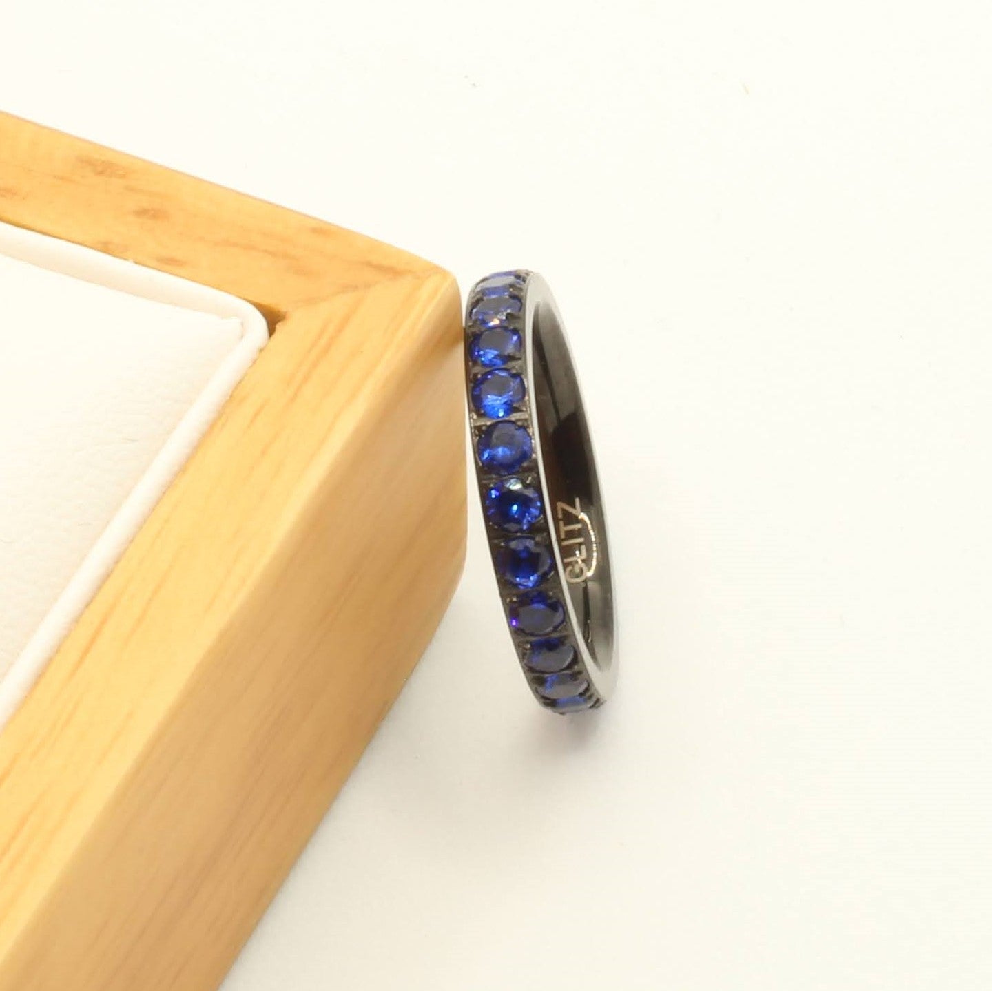 Solid Rings Blue Sparkling Ladies Titanium 3mm Blue Zirconia On Black Glitz Ring - Rock ...