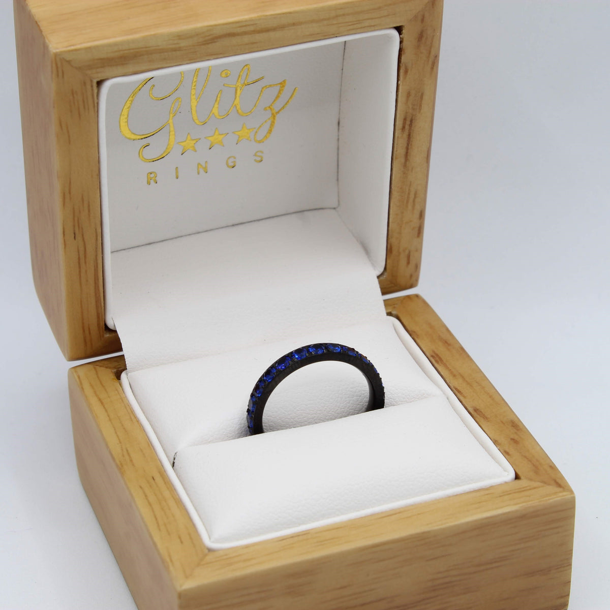 Blue Stone Black 3mm Full Glitz Ring