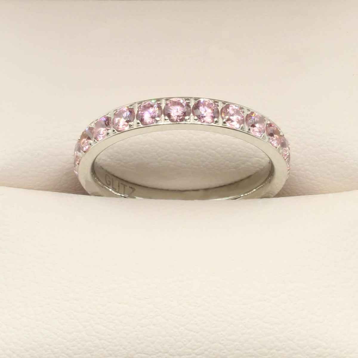 Light Pink Stone White Gold 3mm Full Glitz Ring