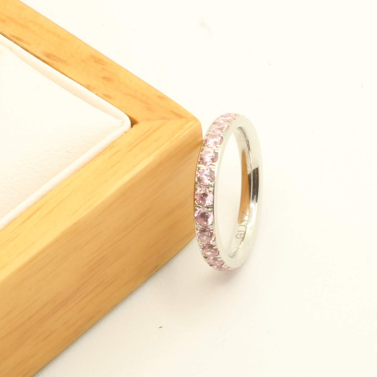 Light Pink Stone White Gold 3mm Full Glitz Ring