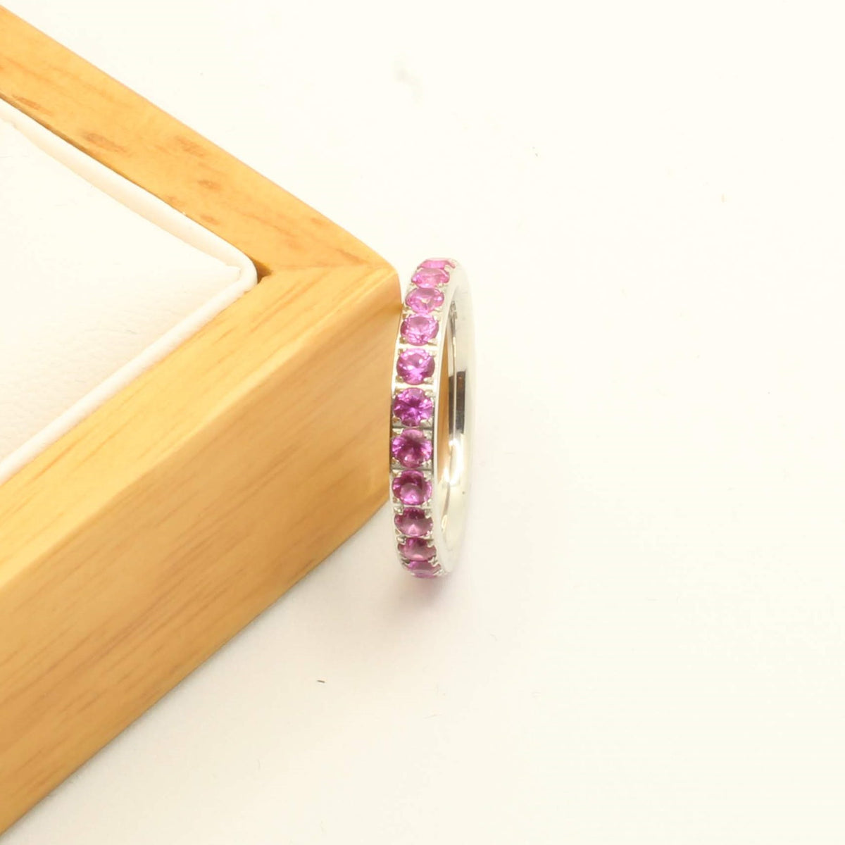 Dark Pink Stone White Gold 3mm Full Glitz Ring