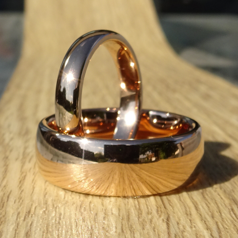 Rose Gold Plated Polished Tungsten Wonder Ring Set - Rock Solid Rings