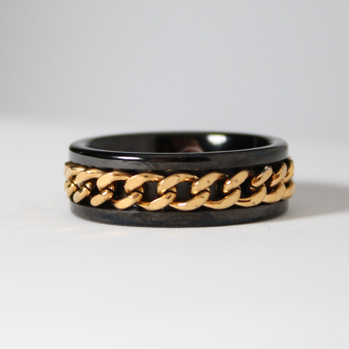 Black with Gold Rotating Chain 8mm Wonder Ring